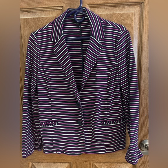 Talbots Jackets & Blazers - Talbots Womens Knit Blazer Striped Long Sleeve Button Front Casual Jacket XL Pet